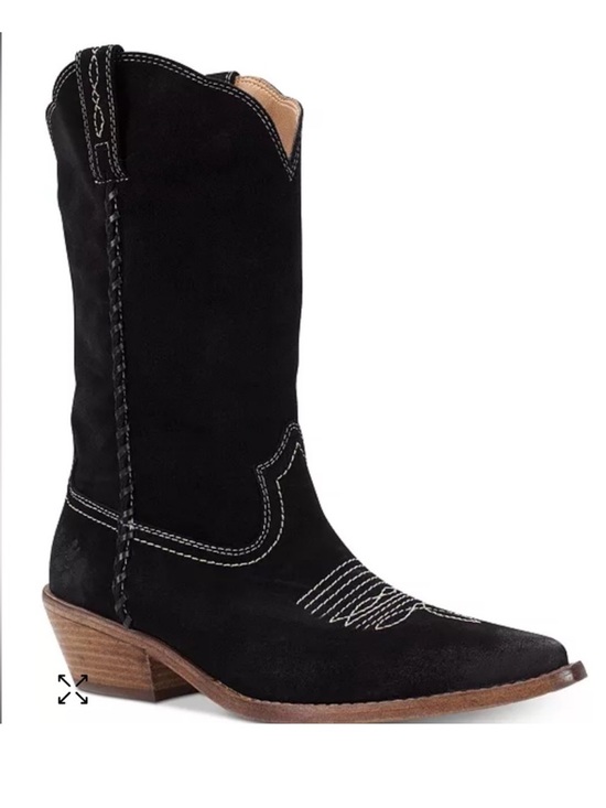 Patricia Nash Shoes - Black Embroidered Pointy Toe Suede Western Boots Mid-Shaft Boots size 6 - EUC